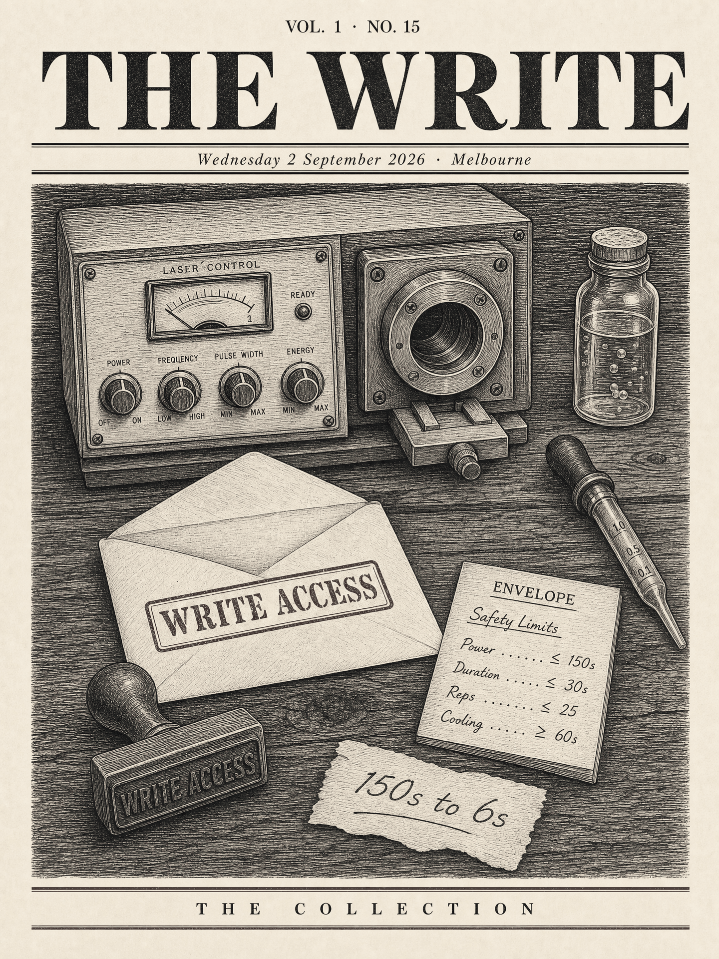 Cover of The Collection, Volume 1, Number 15: The Write. Wednesday 2 September 2026, Melbourne.