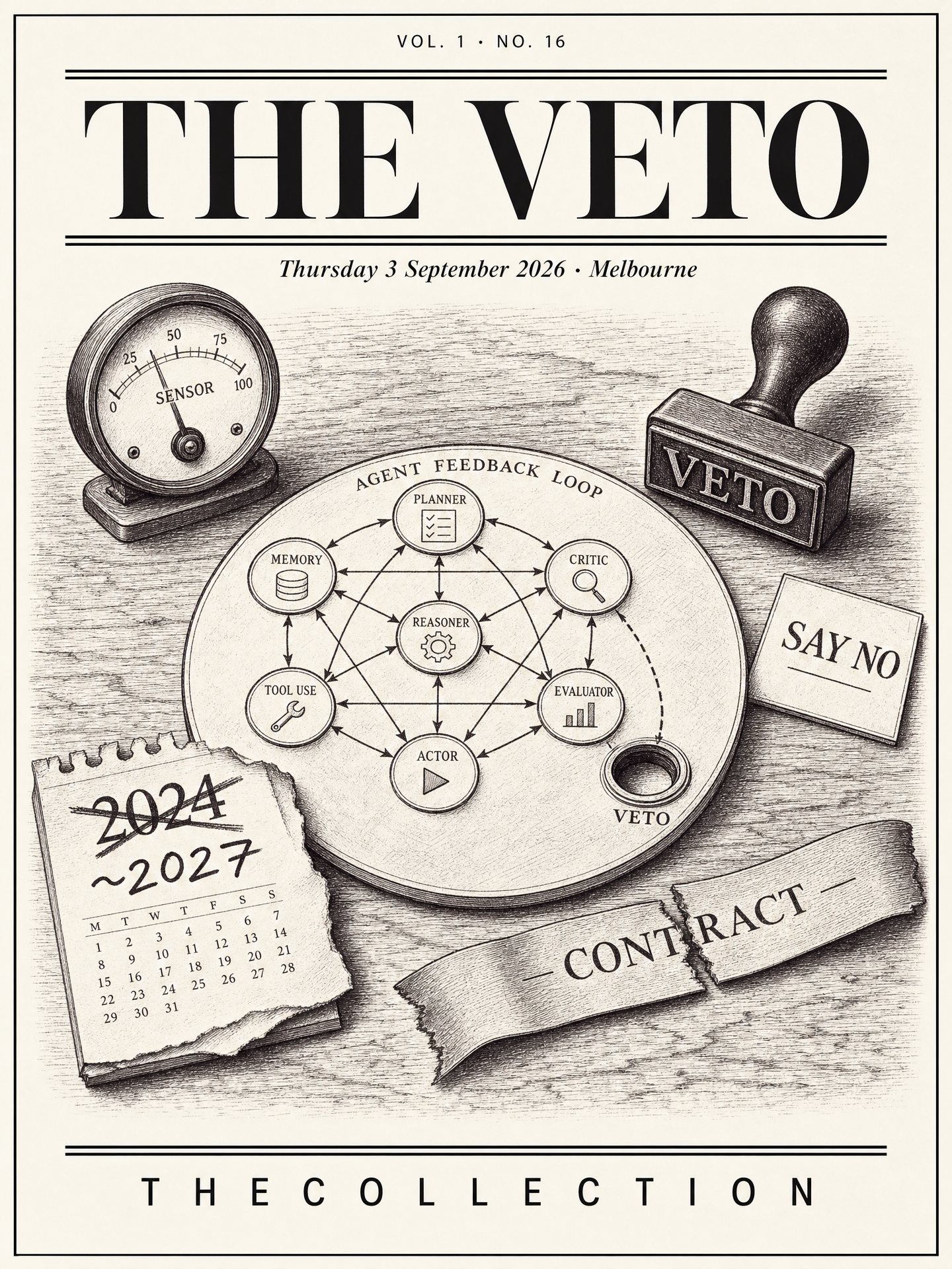 Cover of The Collection, Volume 1, Number 16: The Veto. Thursday 3 September 2026, Melbourne.