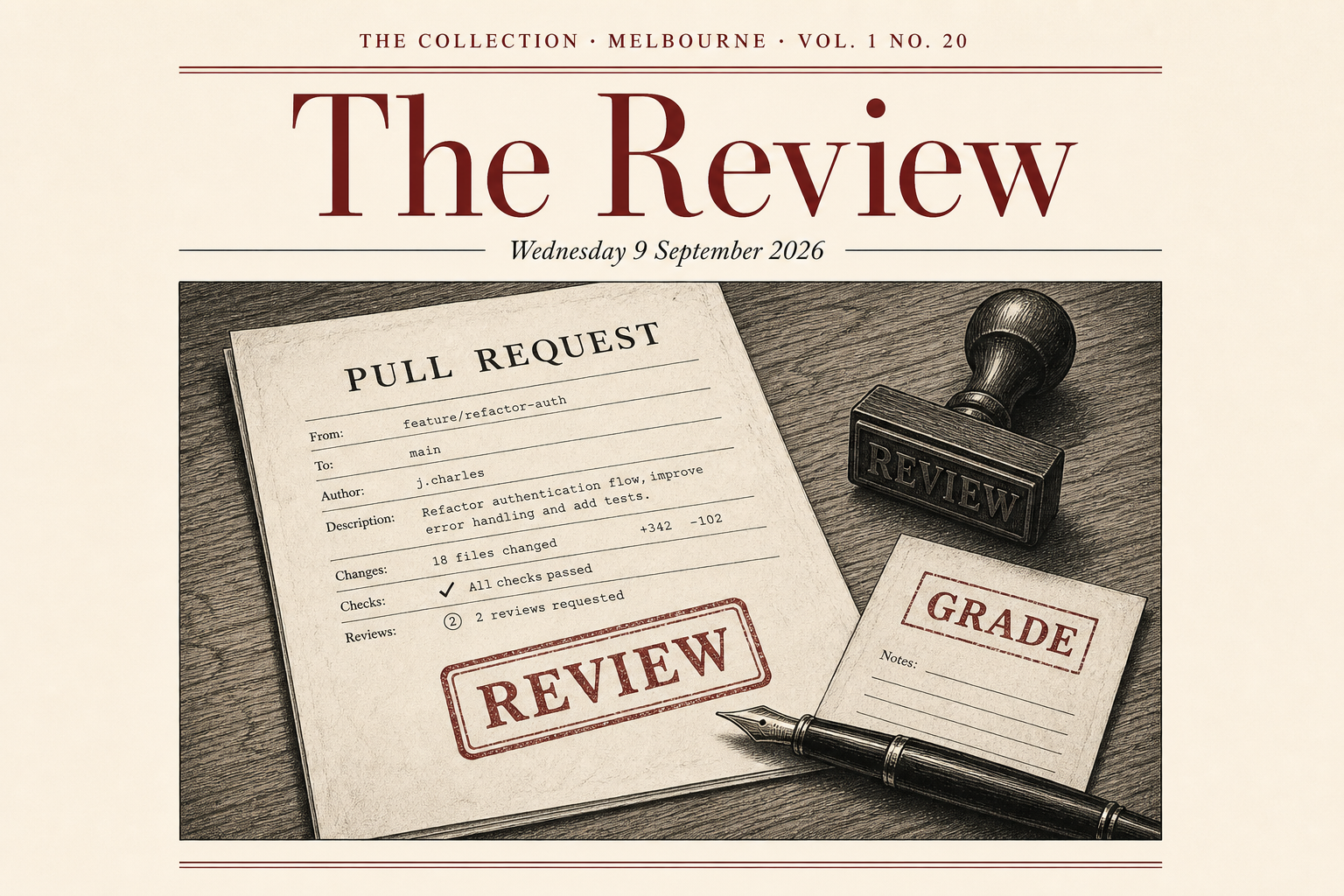 Cover of The Collection, Volume 1, Number 20: The Review. Wednesday 9 September 2026, Melbourne.