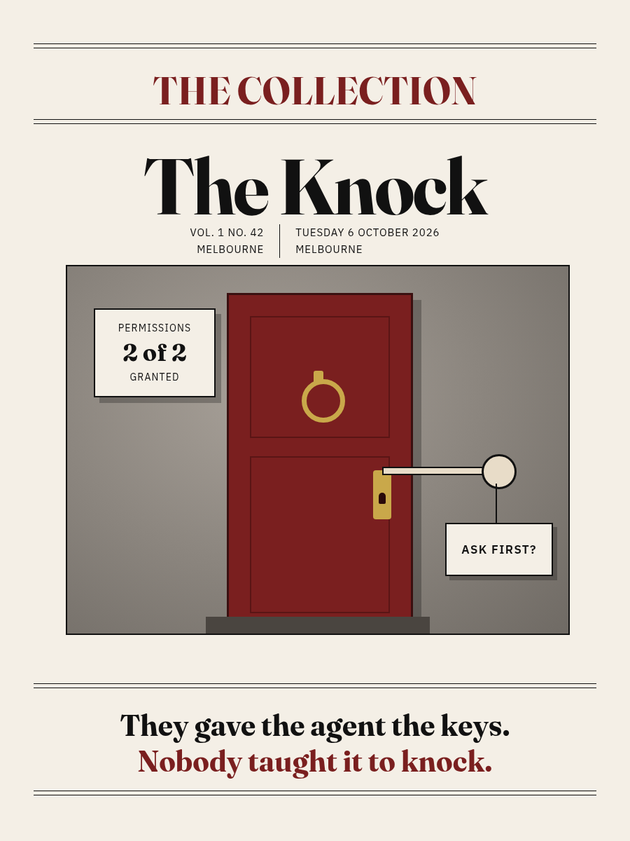 Cover of The Collection, Volume 1, Number 42: The Knock. Tuesday 6 October 2026, Melbourne.