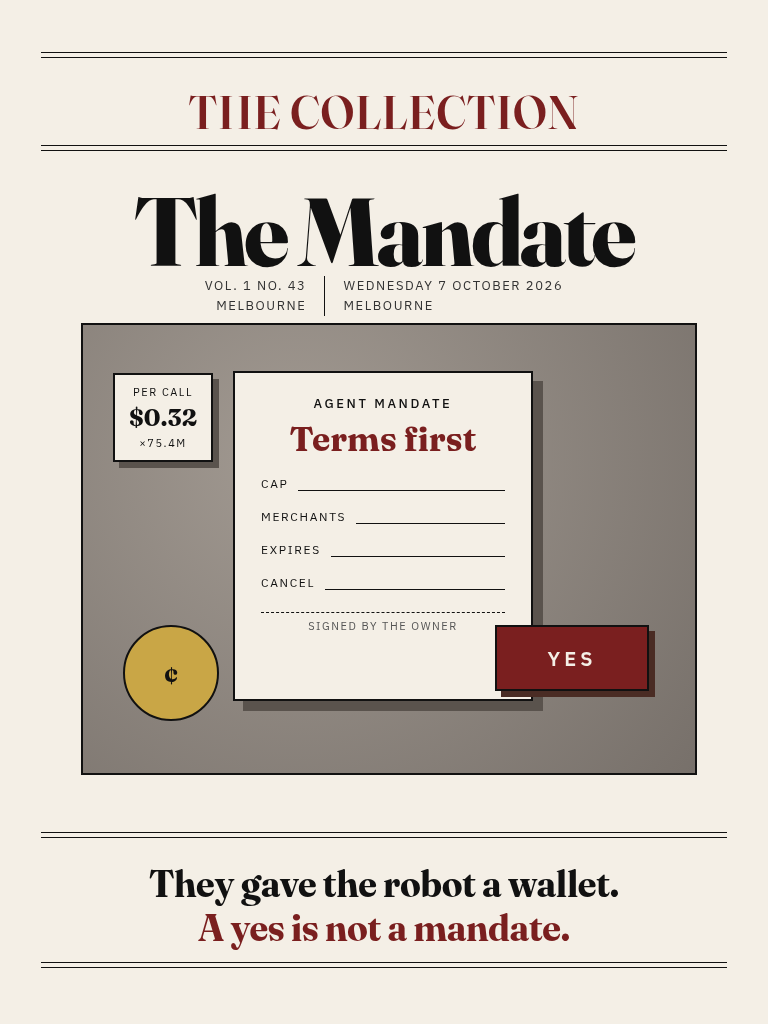 Cover of The Collection, Volume 1, Number 43: The Mandate. Wednesday 7 October 2026, Melbourne.